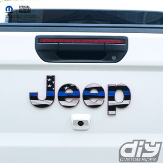 Jeep Emblem Overlay Decals - Thin Blue Line American Flag