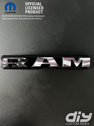 RAM Grill Emblem Overlay Decals Grayscale American Flag Fits 2009-2024 1500-5500