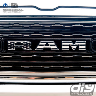 RAM Grill Emblem Overlay Decals BLACK & WHITE AMERICAN FLAG Fits 2009-2024 1500-5500