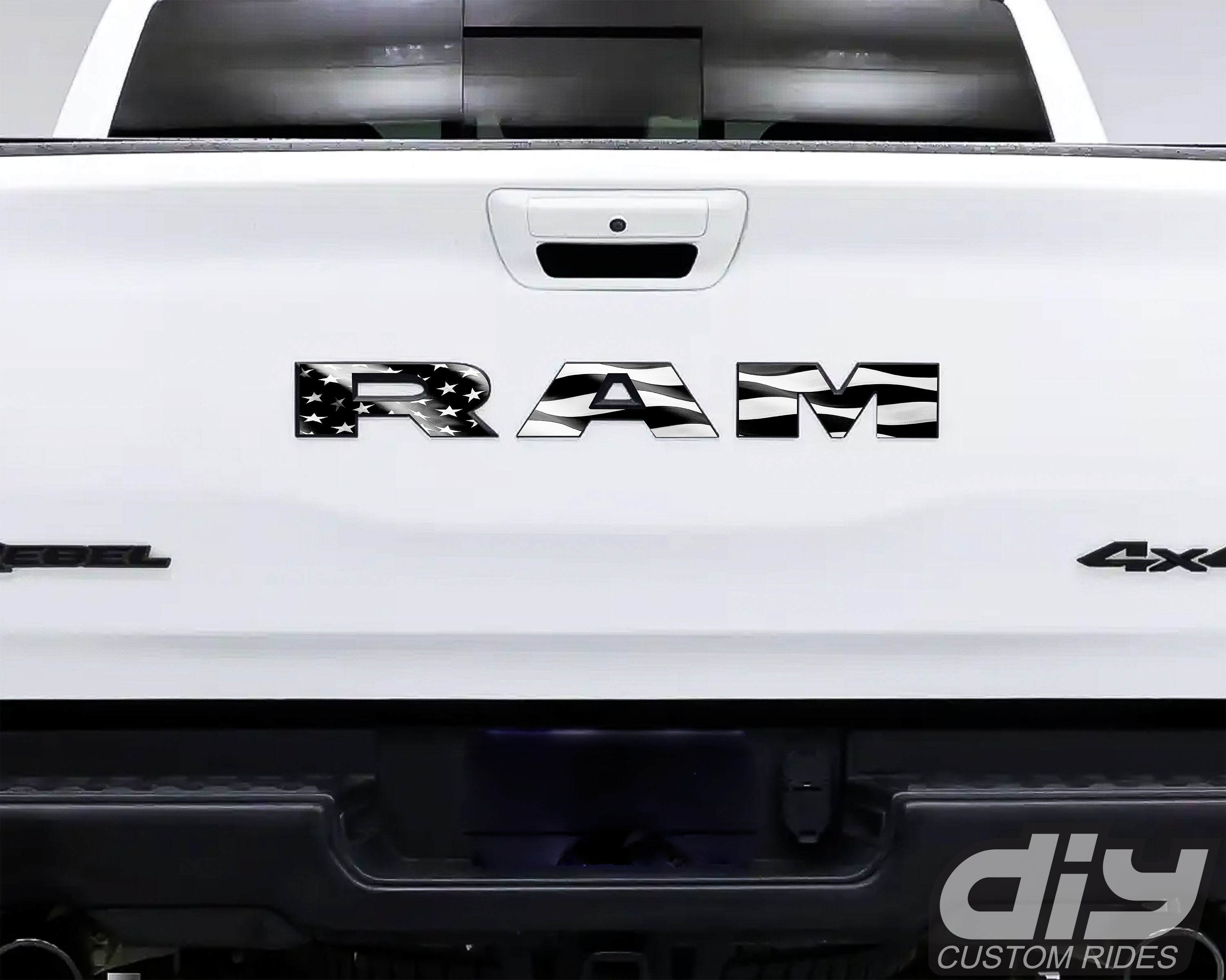RAM Tailgate Emblem Overlay Decals Grayscale American Flag Fits 20092