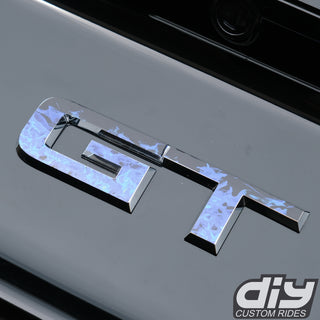 GT "Blue Fire Flames" Rear Emblem Overlay Decal Fits 2015-2023 Mustang GT