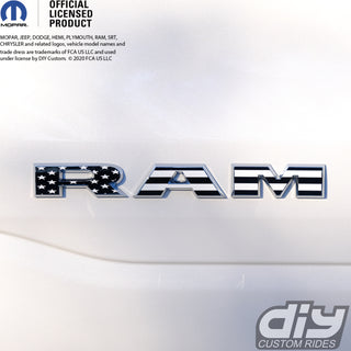 RAM Door x2 Emblem Overlay Decals L&R Black and White American Flag Fits 2019-2024 RAM Trucks