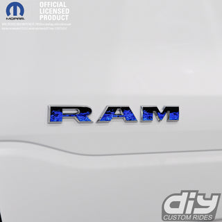 RAM Door x2 Emblem Overlay Decals BLUE FLAMES Fits 2019-2024 RAM Trucks