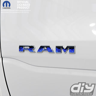 RAM Door x2 Emblem Overlay Decals BLUE FLAMES Fits 2019-2024 RAM Trucks