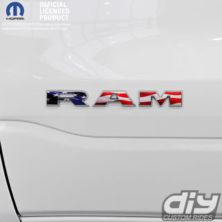 RAM Door x2 Emblem Overlay Decals AMERICAN FLAG Fits 2019-2025 RAM Trucks