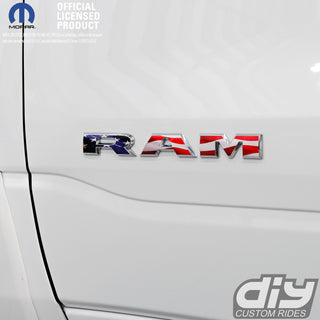 RAM Door x2 Emblem Overlay Decals AMERICAN FLAG Fits 2019-2024 RAM Trucks