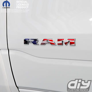 RAM Door x2 Emblem Overlay Decals AMERICAN FLAG Fits 2019-2025 RAM Trucks