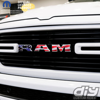 RAM Grill Emblem Overlay Decals WAVING AMERICAN FLAG  Fits 2009-2025 1500-5500