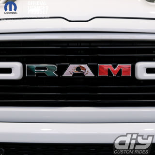 RAM Grill Emblem Overlay Decals WAVING MEXICAN FLAG Fits 2009-2024 1500-5500