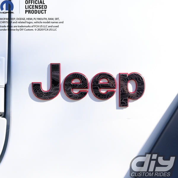 Jeep Emblem Overlay Decals -Topographic Black with Gray