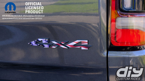 RAM 4x4 Emblem Overlay Decals AMERICAN FLAG Fits 2009-2023 1500-5500