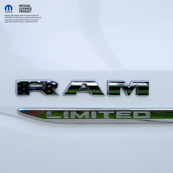 Chrome RAM Emblem Overlay Decals BLACK & WHITE AMERICAN FLAG