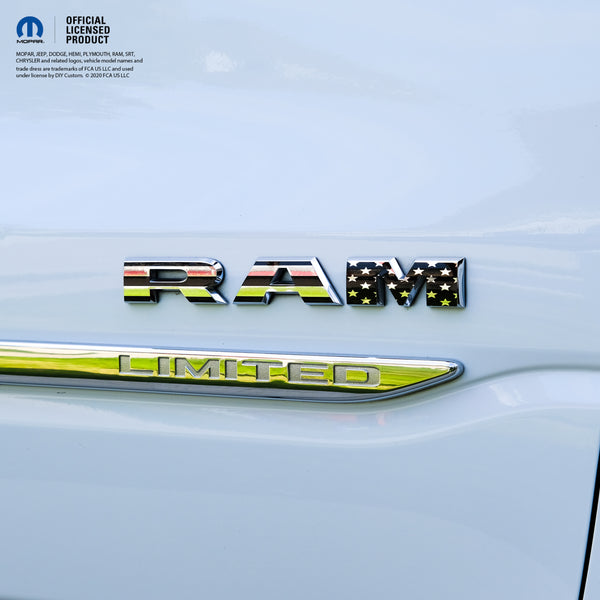 Chrome RAM Emblem Overlay Decals BLACK & WHITE AMERICAN FLAG