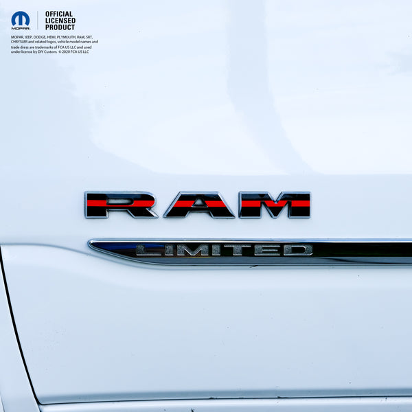 RAM Door x2 Emblem Overlay Decals L&R Thin Red Line Fits 2019-2025 RAM Trucks