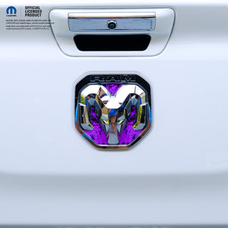 RAM Tailgate RAM Head Emblem Overlay Decals PURPLE FLAMES Fits 2009-2024 Trucks