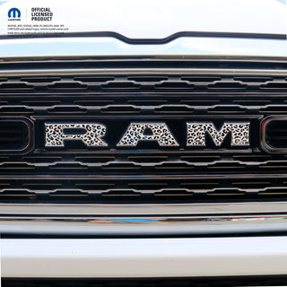 RAM Grill Emblem Overlay Decals BLACK & WHITE LEOPARD PRINT Fits 2009-2025 1500-5500
