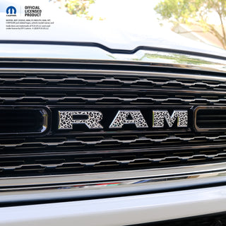 RAM Grill Emblem Overlay Decals BLACK & WHITE LEOPARD PRINT Fits 2009-2025 1500-5500