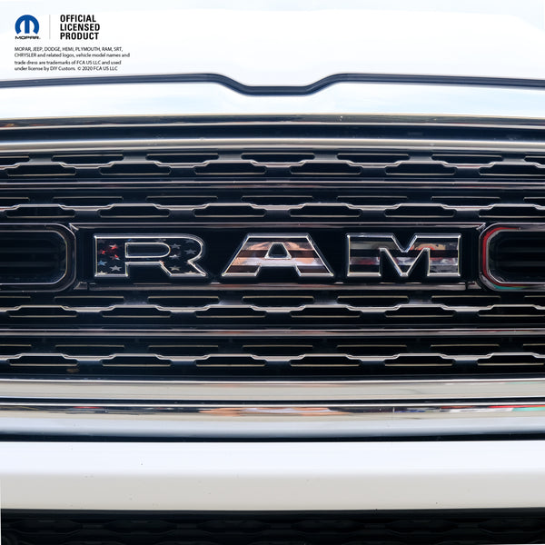 Chrome RAM Emblem Overlay Decals BLACK & WHITE AMERICAN FLAG