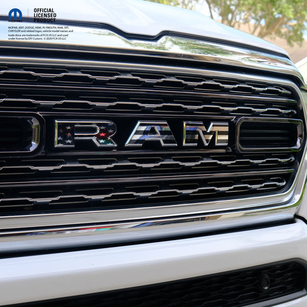 Chrome RAM Emblem Overlay Decals BLACK & WHITE AMERICAN FLAG