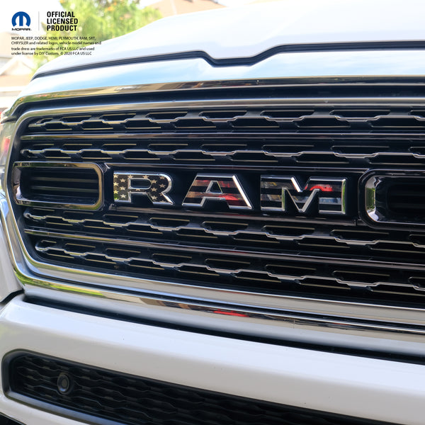 Chrome RAM Emblem Overlay Decals BLACK & WHITE AMERICAN FLAG