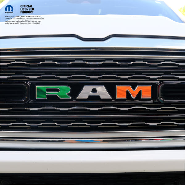 RAM Grill Emblem Overlay Decals WAVING IRELAND IRISH FLAG Fits 2009-2025 1500-5500
