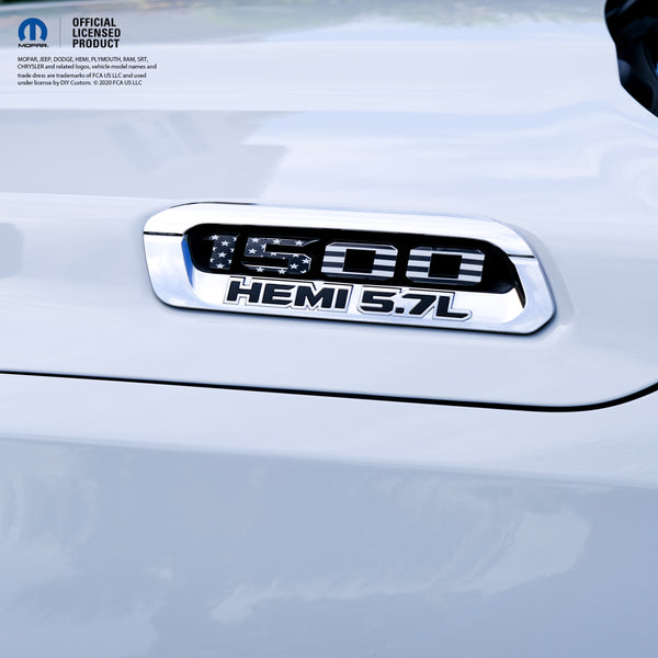 RAM 1500 Hood Emblem Overlay Decals L&R Black & White American Flag Fits 2019-2025 RAM Trucks