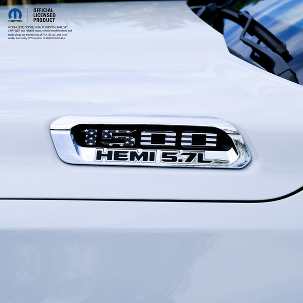 RAM 1500 Hood Emblem Overlay Decals L&R Black & White American Flag Fits 2019-2025 RAM Trucks
