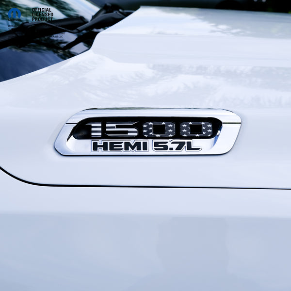 RAM 1500 Hood Emblem Overlay Decals L&R Black & White American Flag Fits 2019-2025 RAM Trucks