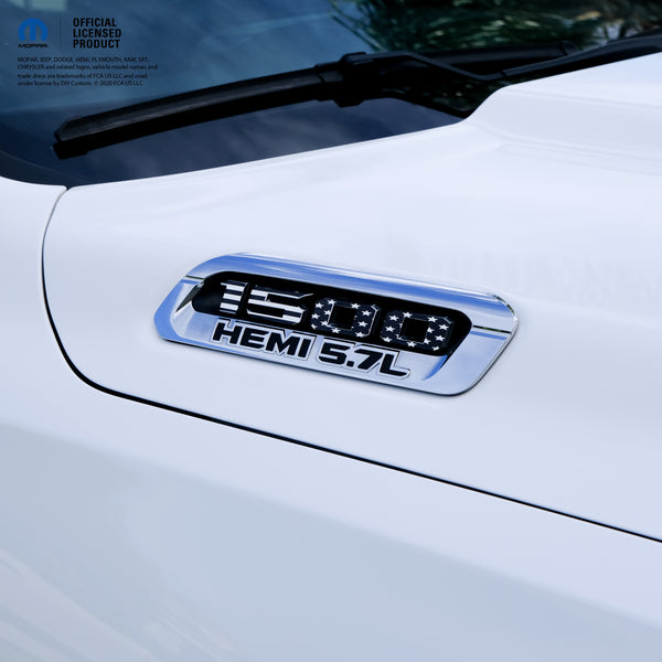 RAM 1500 Hood Emblem Overlay Decals L&R Black & White American Flag Fits 2019-2025 RAM Trucks