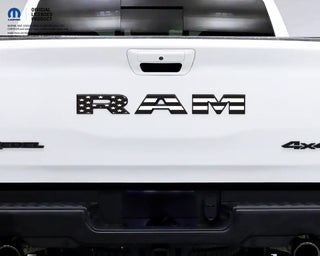 RAM Tailgate Emblem Overlay Decals Black & White American Flag Fits 2009-2025 Trucks