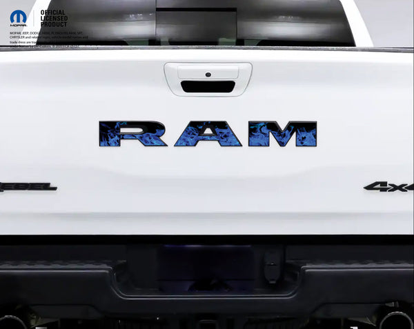 RAM Tailgate Letters Overlay Decals Blue Flames Fits 2009-2025 Trucks