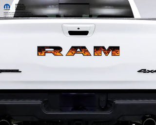 RAM Tailgate Letters Overlay Decals Real Fire Flames Fits 2009-2025 Trucks