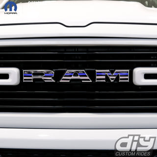 RAM Grill Emblem Overlay Decals THIN BLUE LINE FLAG Fits 2009-2024 1500-5500