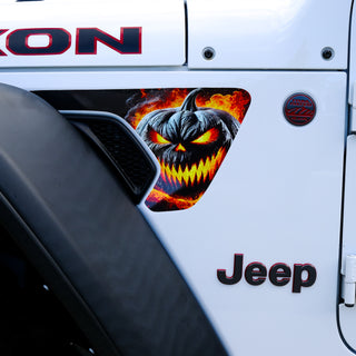 Jeep Fender Vent Vinyl "Flaming Jack-O-Lantern" Decals Fits 2018-2025 Wrangler JL & Gladiator