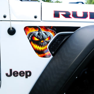 Jeep Fender Vent Vinyl "Flaming Jack-O-Lantern" Decals Fits 2018-2025 Wrangler JL & Gladiator
