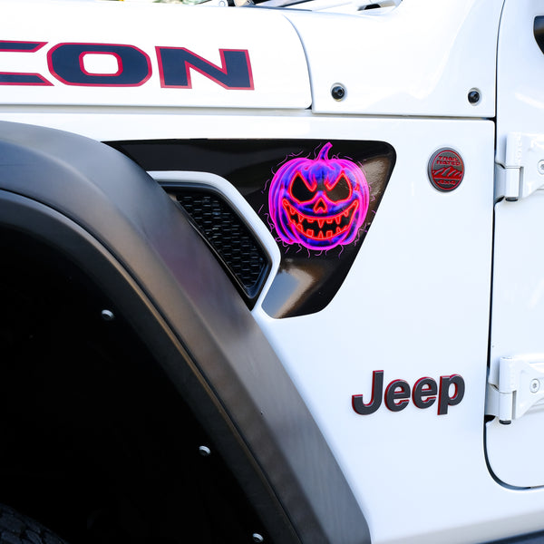 Jeep Fender Vent Vinyl "Neon Jack-O-Lantern" Decals Fits 2018-2025 Wrangler JL & Gladiator