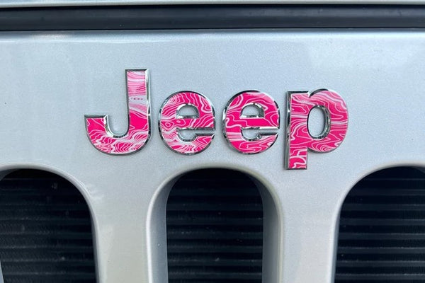 Jeep Emblem Overlay Decals -Topographic Pink with Gray