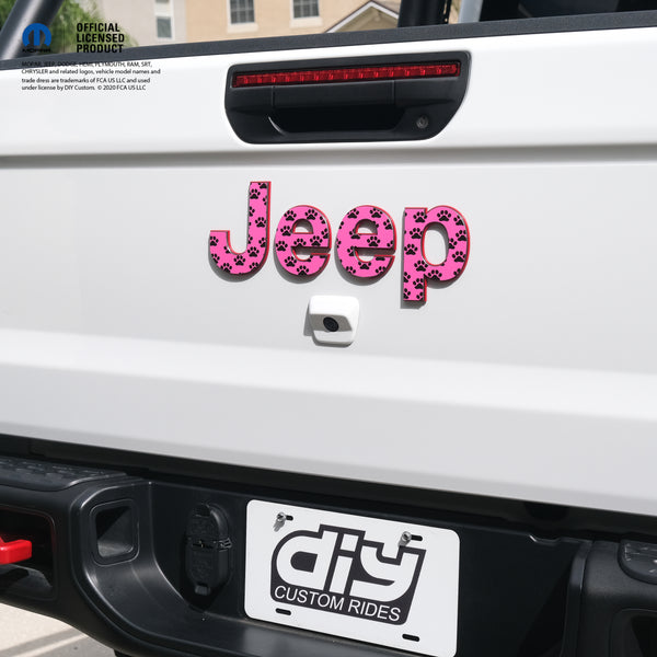 Jeep Emblem Overlay Decals - Dog Paws on Pink