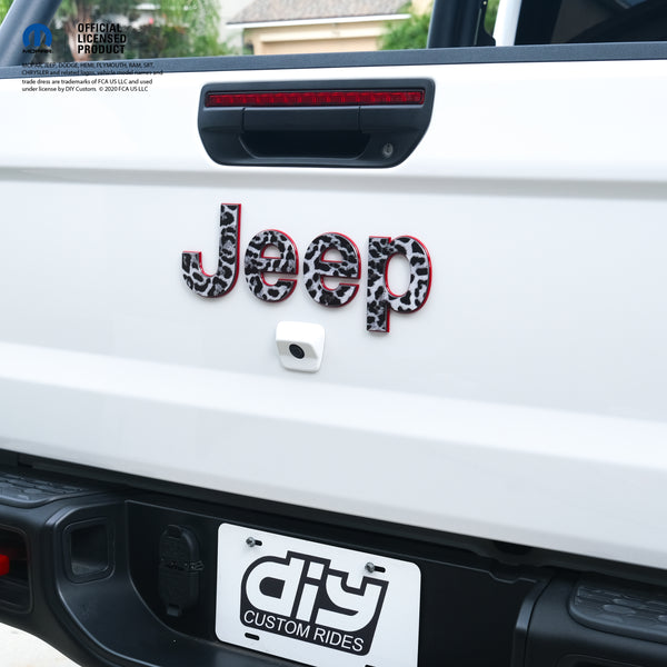 Jeep Emblem Overlay Decals - Grayscale Leopard Print