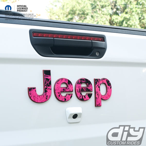 Jeep Emblem Overlay Decals - Pink Flames