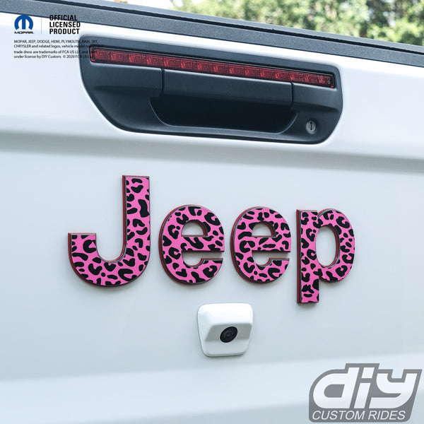 Jeep Emblem Overlay Decals -  Pink and Black Leopard Print