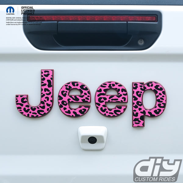 Jeep Emblem Overlay Decals -  Pink and Black Leopard Print