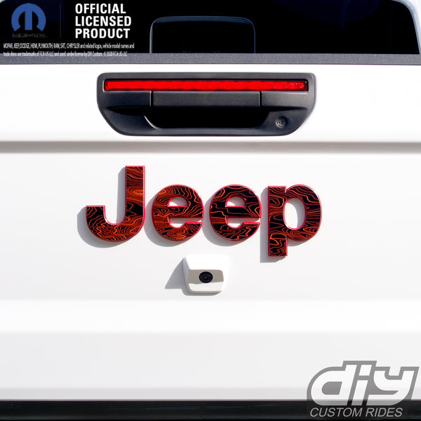 Jeep Emblem Overlay Decals -Topographic Black with Orange