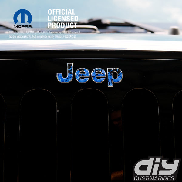 Jeep Emblem Overlay Decals - Blue Flames