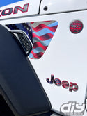 Jeep Fender Vent Vinyl "Chrome Waving American Flag" Decals Fits 2018-2024 Wrangler JL & Gladiator