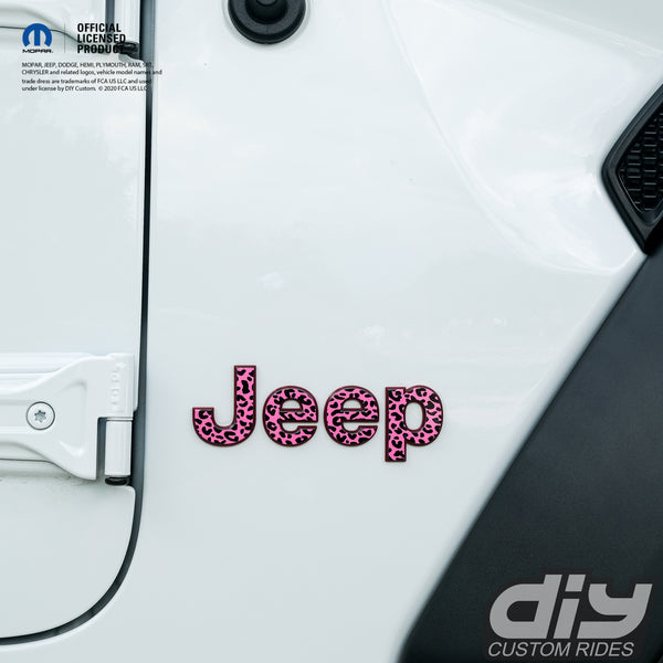 Jeep Emblem Overlay Decals -  Pink and Black Leopard Print