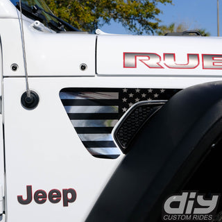 Jeep Fender Vent Vinyl "Chrome and Black American Flag" Decals Fits 2018-2024 Wrangler JL & Gladiator