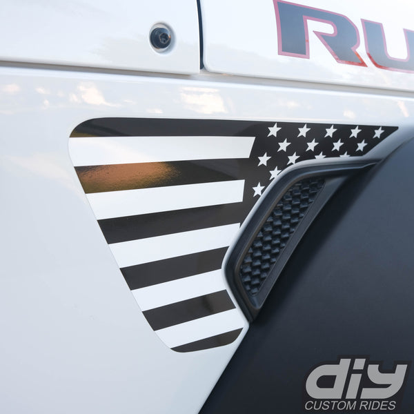 Jeep Fender Vent Vinyl "Black and White American Flag" Decals Fits 2018-2024 Wrangler JL & Gladiator