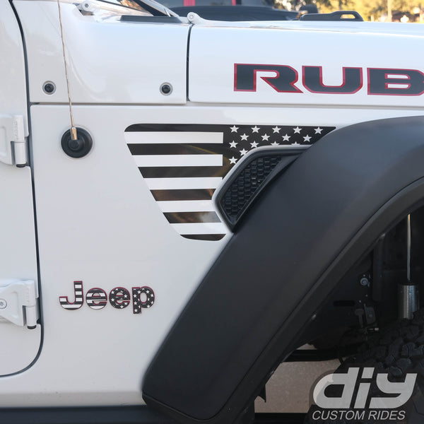 Jeep Fender Vent Vinyl "Black and White American Flag" Decals Fits 2018-2024 Wrangler JL & Gladiator