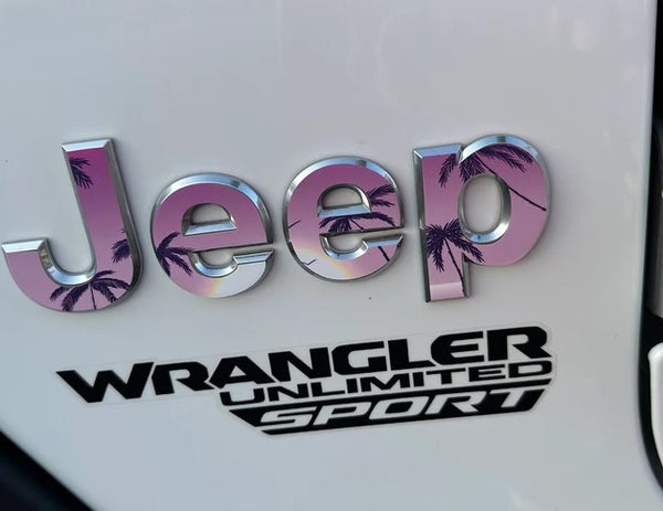 Jeep Emblem Overlay Decals - Pink Sunrise